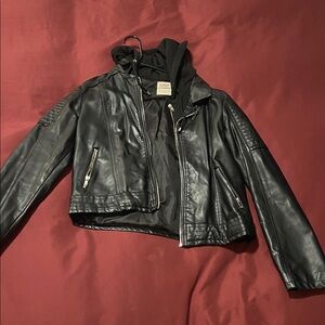 Stylish Black Leather Jacket with Hood